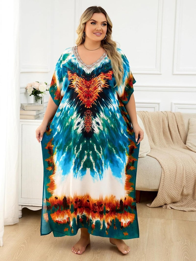 IMAGEKOPE Kaftan Dresses for Women Plus Size Bathing Suit Cover up Caftan Maxi Beach Dresses - Image 4